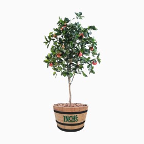 Inch's Half Barrel Planter with Faux Apple Tree